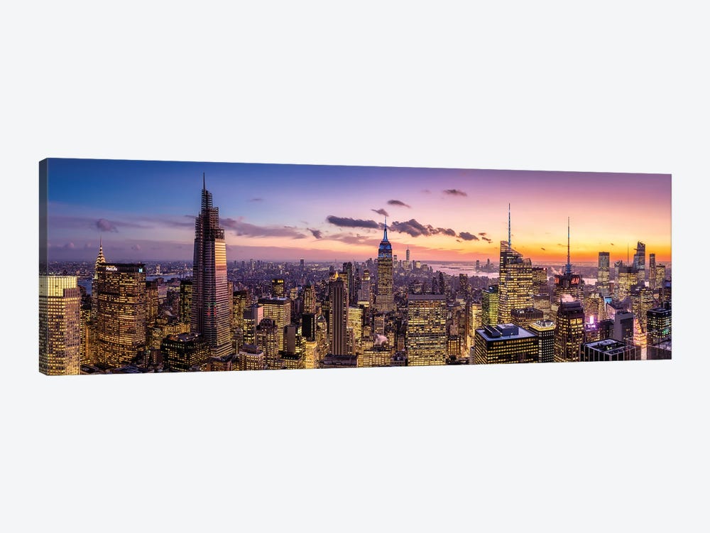 Manhattan skyline panorama at dusk by Jan Becke 1-piece Canvas Art Print