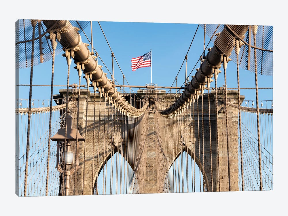 Brooklyn Bridge with American flag by Jan Becke 1-piece Canvas Artwork
