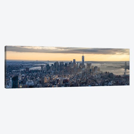 Lower Manhattan skyline panorama at sunset, New York City, USA Canvas Print #JNB659} by Jan Becke Canvas Wall Art