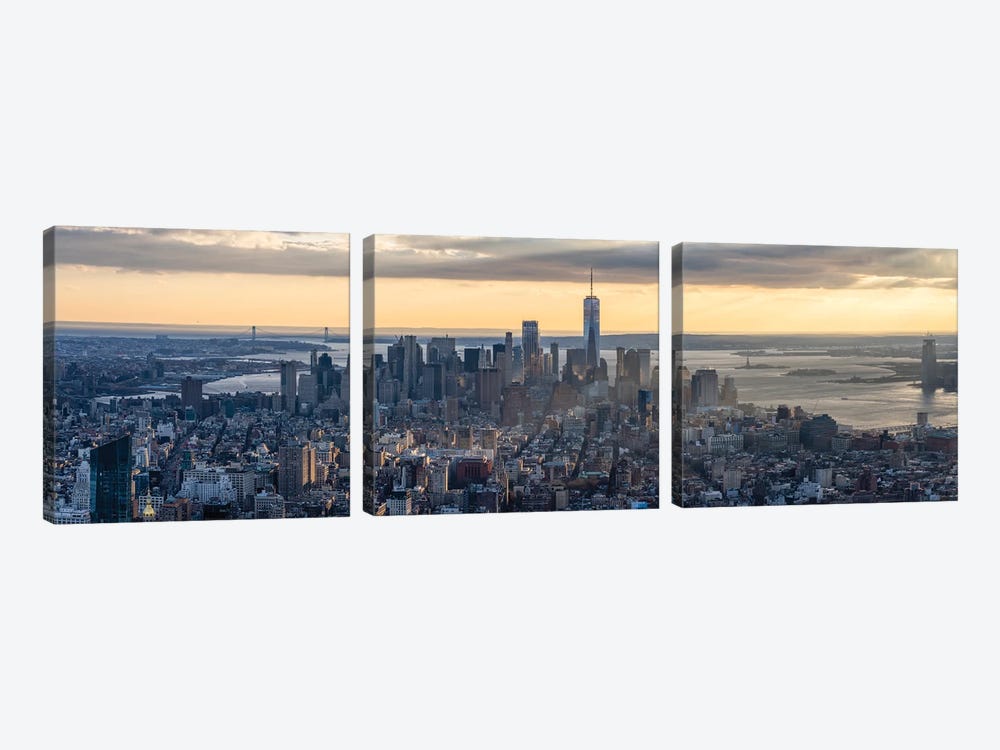 Lower Manhattan skyline panorama at sunset, New York City, USA by Jan Becke 3-piece Canvas Art Print