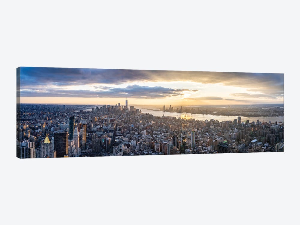 Lower Manhattan skyline panorama at sunset, New York City by Jan Becke 1-piece Canvas Print