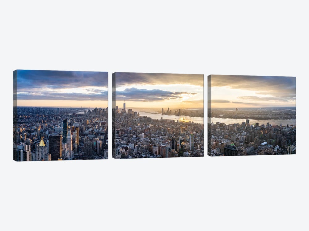 Lower Manhattan skyline panorama at sunset, New York City by Jan Becke 3-piece Art Print