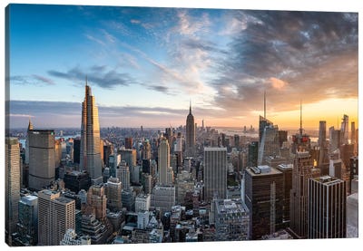 Dramatic sunset over the Manhattan skyline, New York City, USA Canvas Art Print - Urban Art