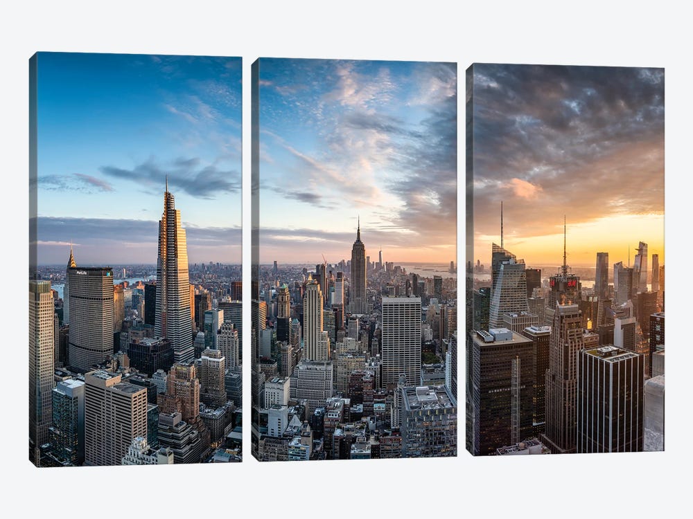 Dramatic sunset over the Manhattan skyline, New York City, USA by Jan Becke 3-piece Canvas Wall Art