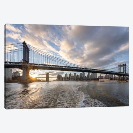 Manhattan Bridge and Brooklyn Bridge at sunset, New York City, USA Canvas Print #JNB667} by Jan Becke Canvas Artwork