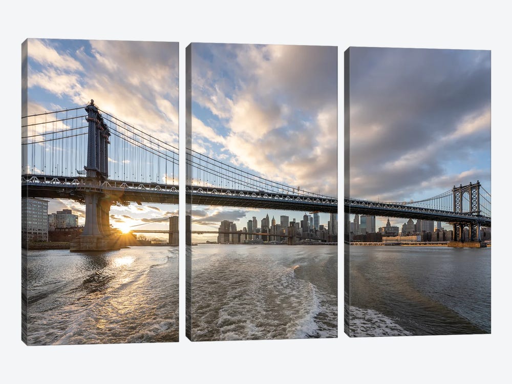 Manhattan Bridge and Brooklyn Bridge at sunset, New York City, USA by Jan Becke 3-piece Canvas Art