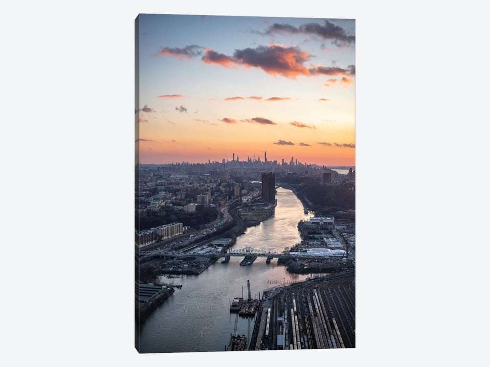 Aerial view of New York and Harlem River at sunset by Jan Becke 1-piece Art Print