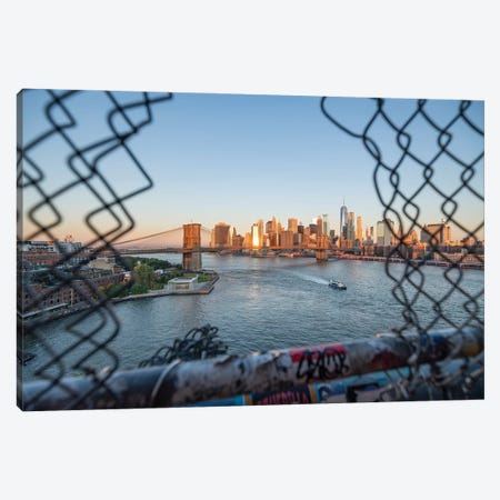 Manhattan Skyline And Brooklyn Bridge Seen From The Manhattan Bridge Canvas Print #JNB686} by Jan Becke Canvas Artwork