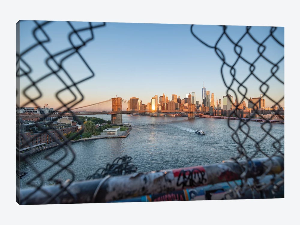 Manhattan Skyline And Brooklyn Bridge Seen From The Manhattan Bridge by Jan Becke 1-piece Canvas Print