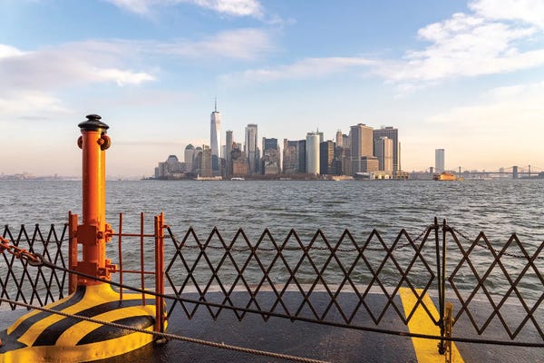 New York City Skylines: Manhattan Skyline With One World Trade Center Seen From The Staten Island Ferry by Jan Becke