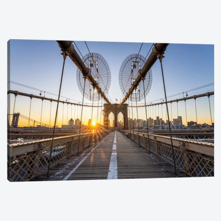 Brooklyn Bridge At Sunrise, New York City, USA Canvas Print #JNB691} by Jan Becke Canvas Artwork