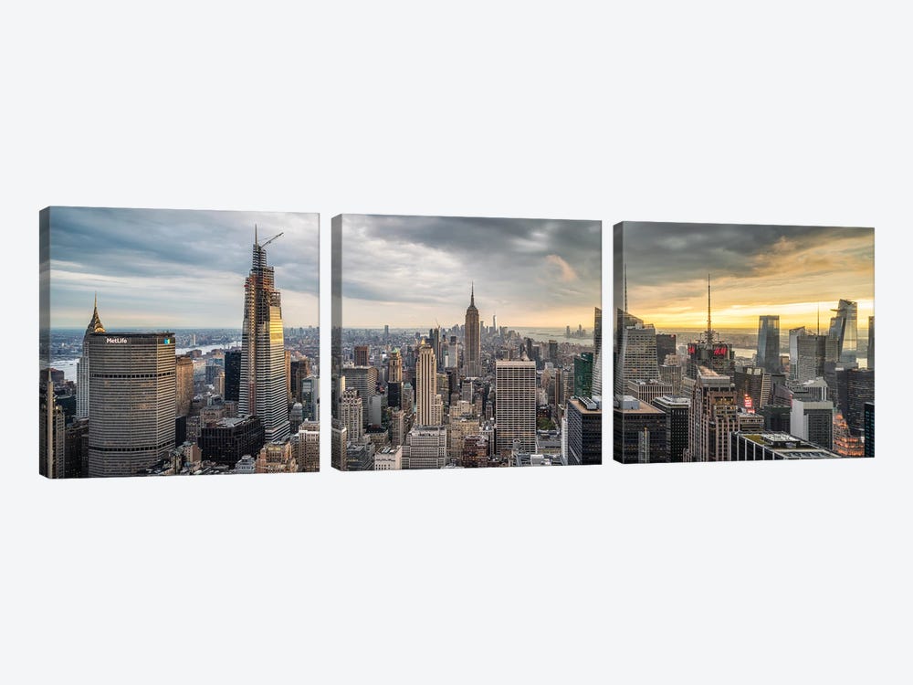Panoramic View Of Midtown Manhattan At Sunset by Jan Becke 3-piece Canvas Art Print
