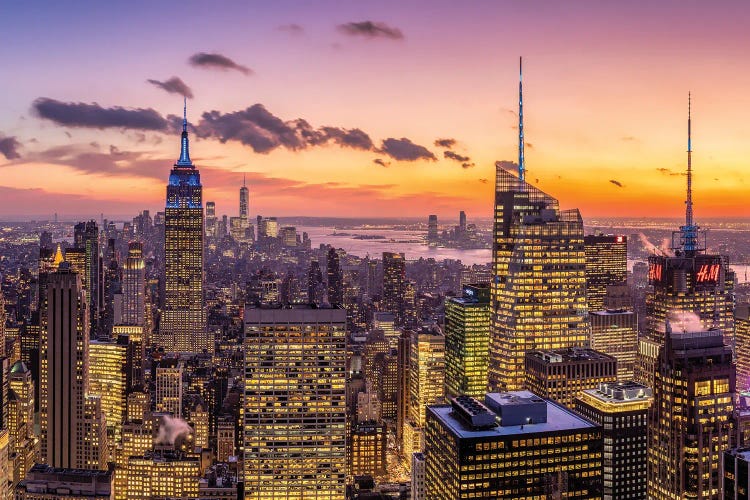 Manhattan Skyline With Empire State Building After Sunset