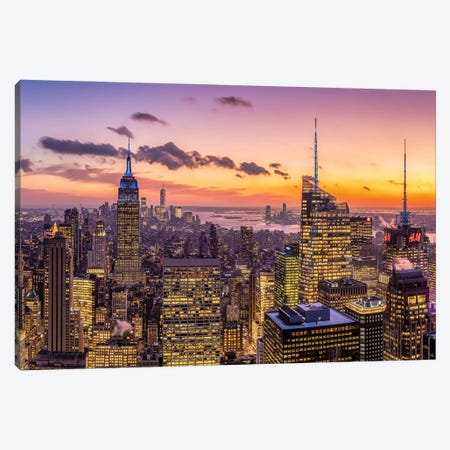 Manhattan Skyline With Empire State Building After Sunset Canvas Print #JNB702} by Jan Becke Canvas Art