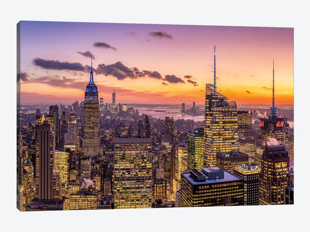 Manhattan Skyline With Empire State Building After Sunset by Jan Becke 1-piece Canvas Wall Art