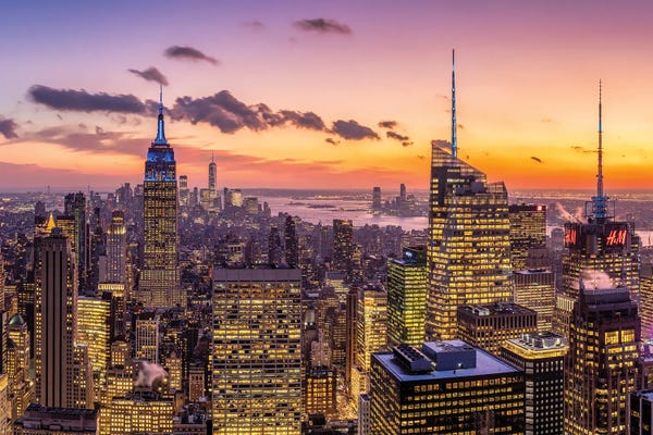 Manhattan: Manhattan Skyline With Empire State Building After Sunset by Jan Becke