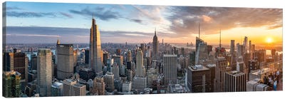 New York City Sunset Panorama Canvas Art Print - Panoramic Cityscapes