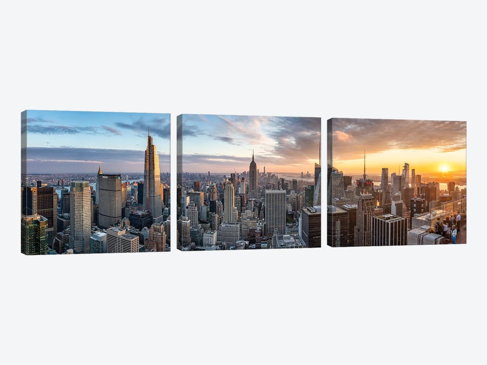 New York City Sunset Panorama by Jan Becke 3-piece Canvas Print