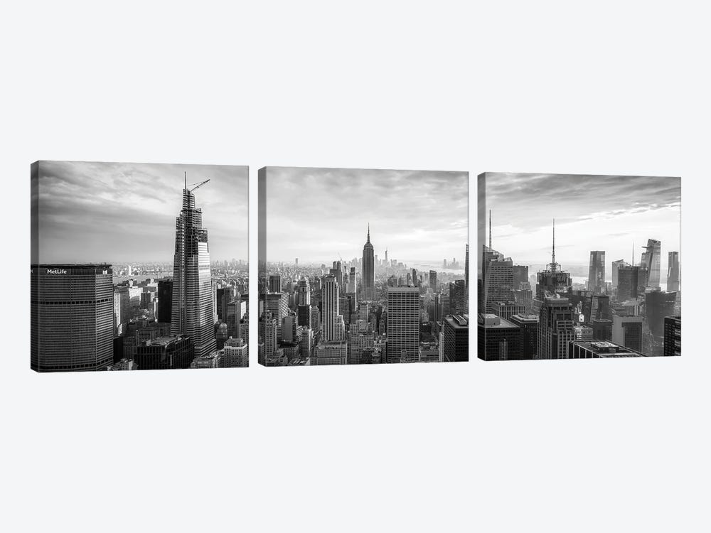 New York City Skyline Panorama In Black And White by Jan Becke 3-piece Canvas Print