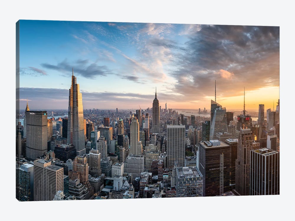 Manhattan Sunset View From Top Of The Rockefeller Center by Jan Becke 1-piece Canvas Art