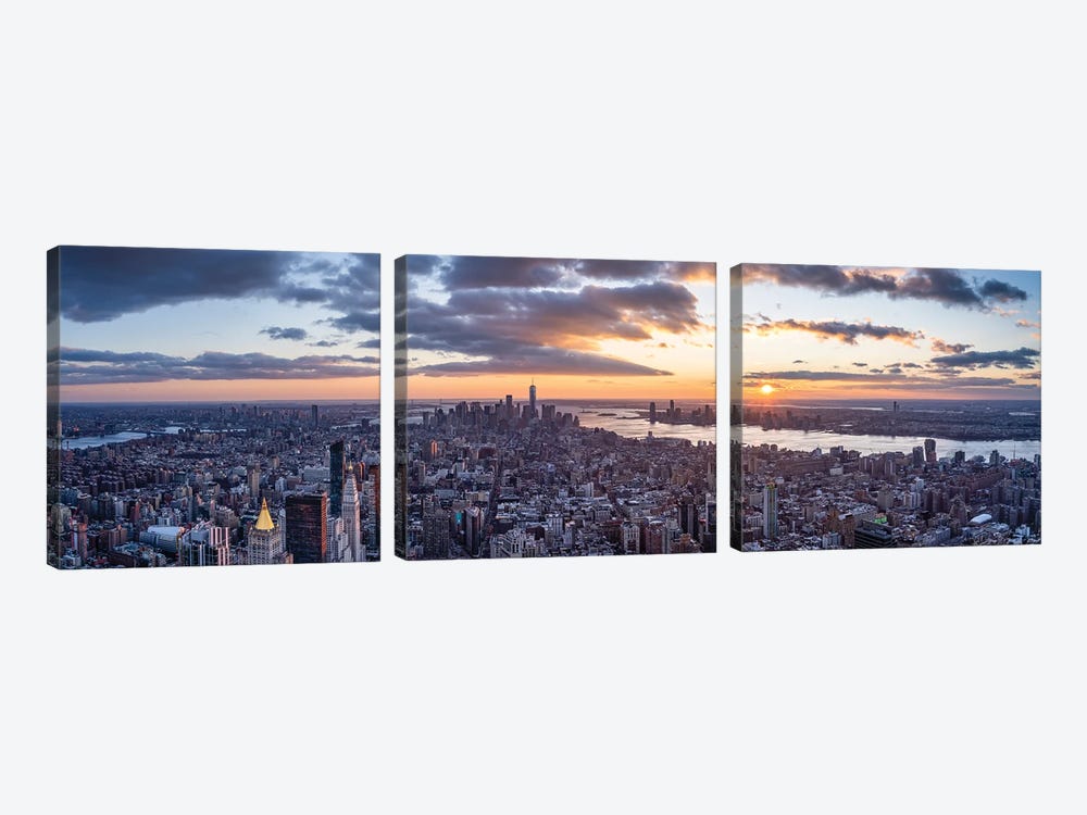 Aerial View Of Lower Manhattan At Sunset, New York City by Jan Becke 3-piece Canvas Art Print