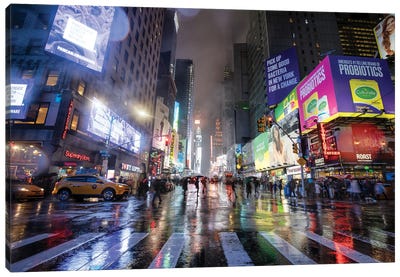 Times Square On A Rainy Day, New York City, USA Canvas Art Print - Times Square