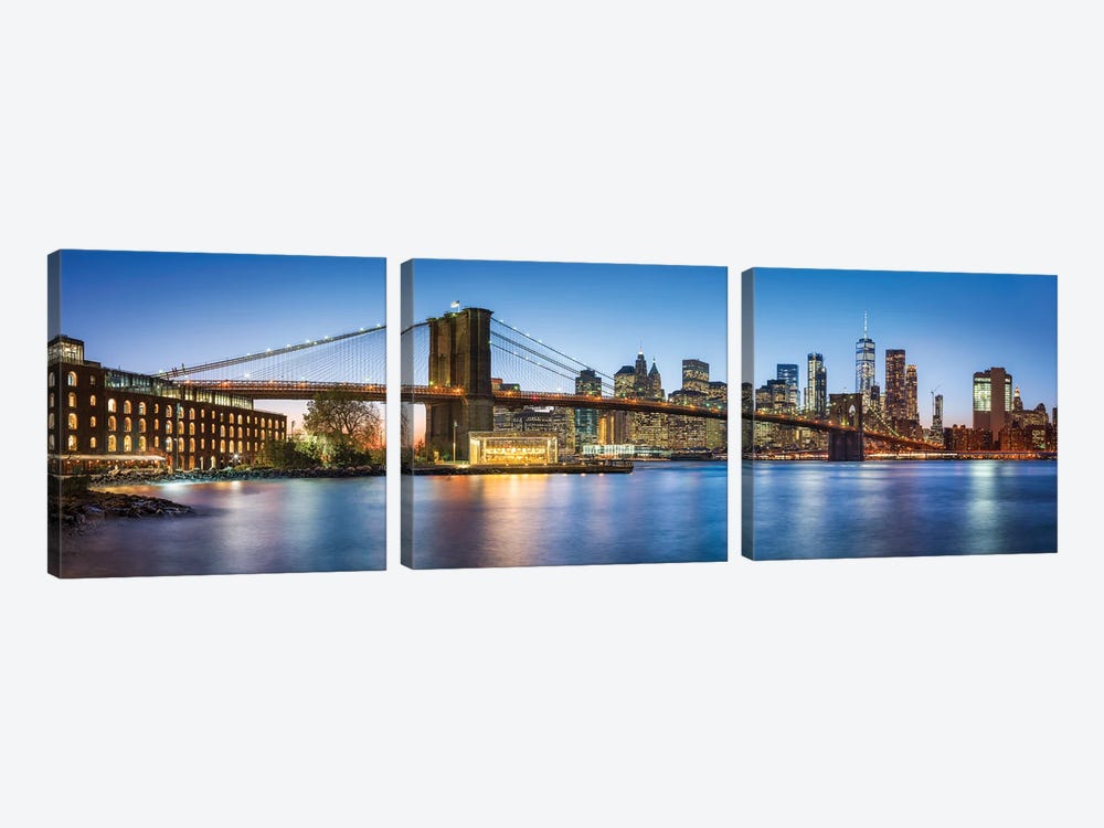 Brooklyn Bridge Panorama At Dusk by Jan Becke 3-piece Canvas Art Print