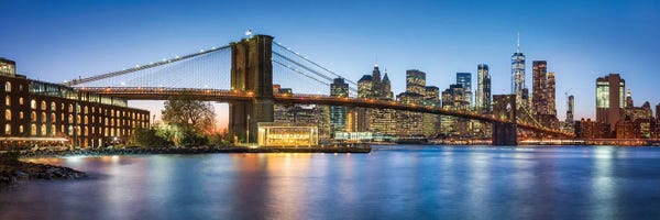 Wall Art: Brooklyn Bridge Panorama At Dusk by Jan Becke