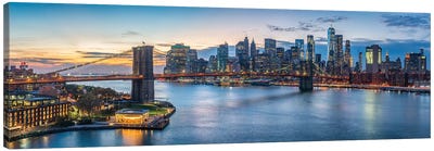Brooklyn Bridge And Manhattan Skyline Panorama Canvas Art Print - New York City Skylines