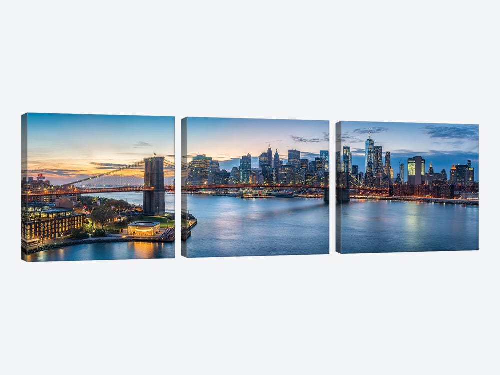 Brooklyn Bridge And Manhattan Skyline Panorama by Jan Becke 3-piece Art Print