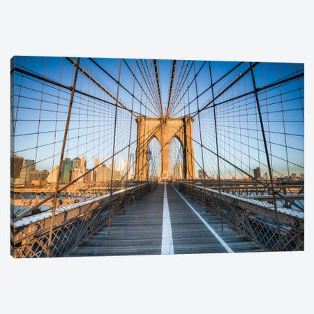 Brooklyn Bridge At Sunrise, New York City Canvas Print #JNB742} by Jan Becke Canvas Artwork