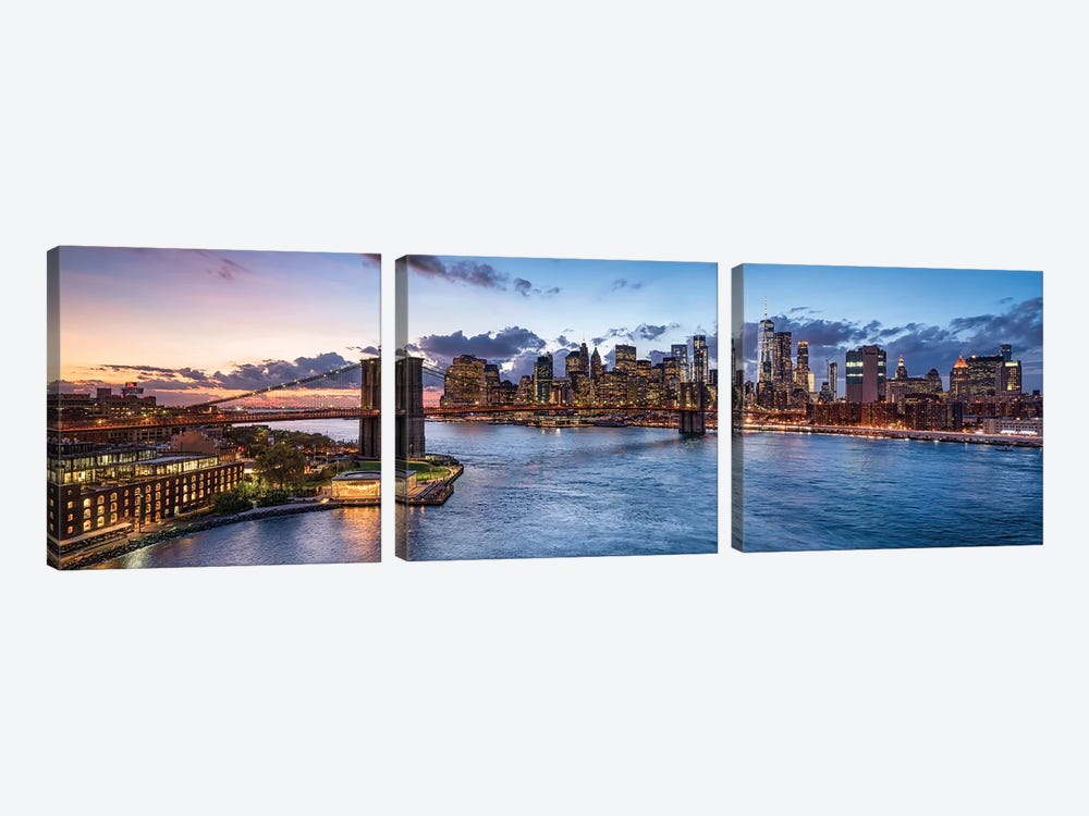 New York Skyline Panorama With Brooklyn Bridge by Jan Becke 3-piece Canvas Art Print