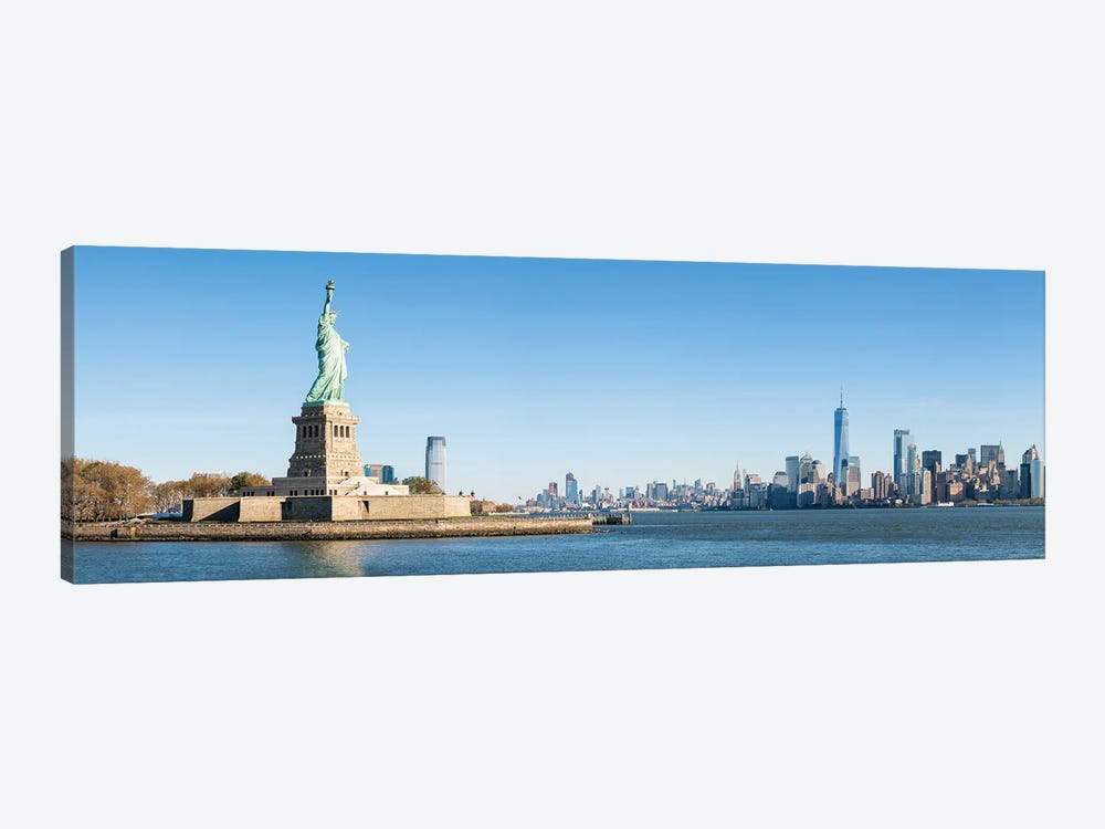 Liberty Island With Statue Of Liberty And Manhattan Skyline In The Background by Jan Becke 1-piece Canvas Wall Art