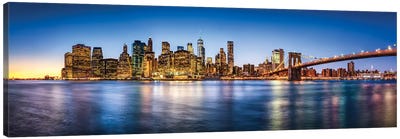 Manhattan Skyline Panorama With Brooklyn Bridge Canvas Art Print - New York City Skylines
