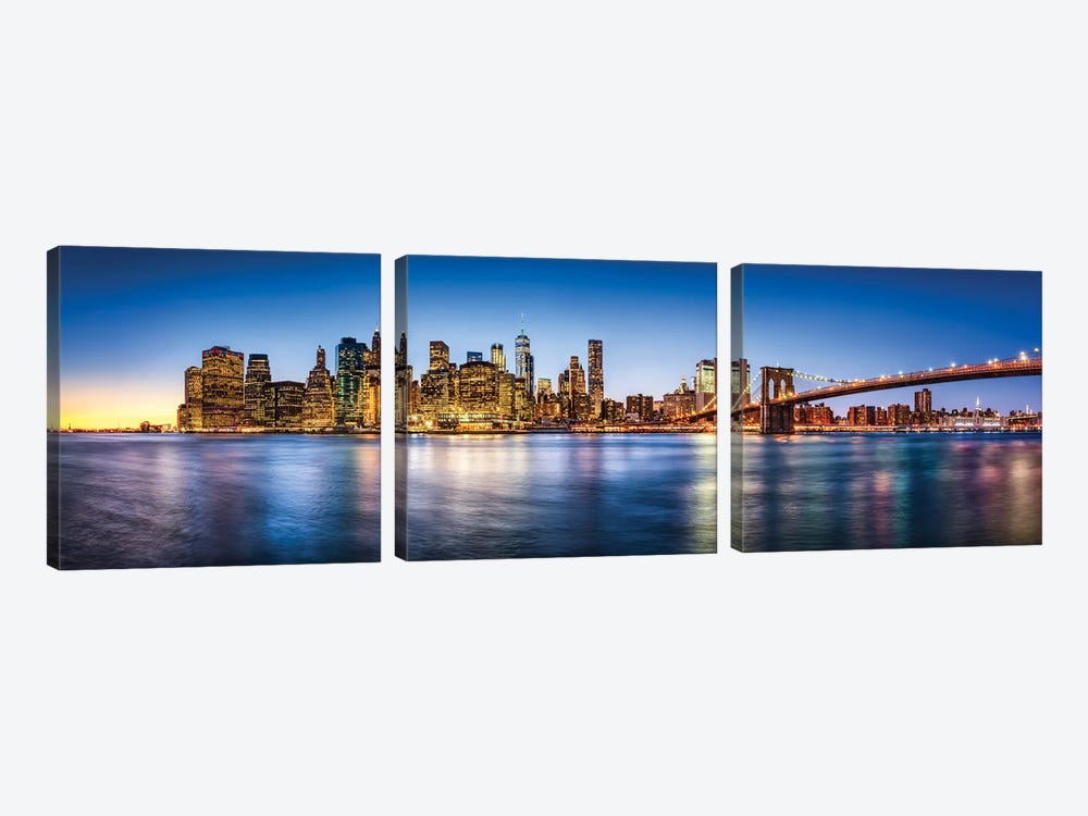 Manhattan Skyline Panorama With Brooklyn Bridge by Jan Becke 3-piece Canvas Artwork