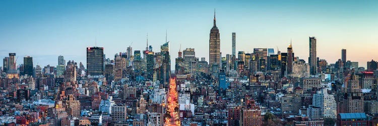 Midtown Manhattan Skyline Panorama At Dusk, New York City, USA