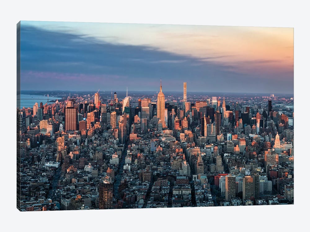 Manhattan Skyline Sunset-Bearbeitet by Jan Becke 1-piece Canvas Art Print