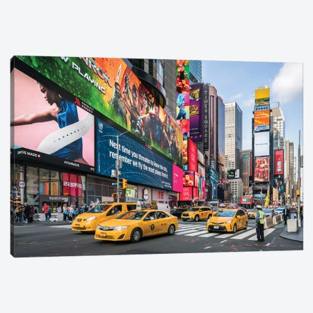 New York City Taxi Cabs At Times Square Canvas Print #JNB761} by Jan Becke Canvas Artwork