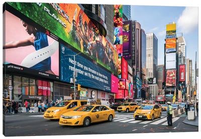 New York City Taxi Cabs At Times Square Canvas Art Print - Jan Becke