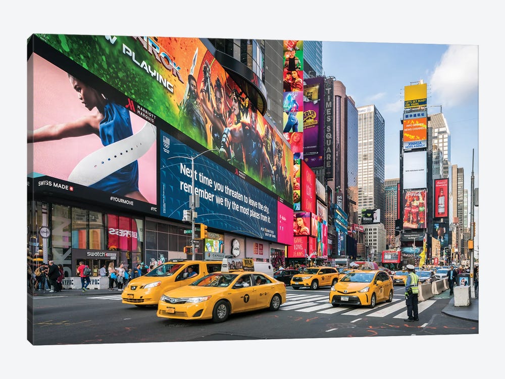 New York City Taxi Cabs At Times Square by Jan Becke 1-piece Canvas Art Print