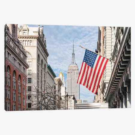Empire State Building And American Flag, Fifth Avenue, New York City Canvas Print #JNB769} by Jan Becke Canvas Artwork