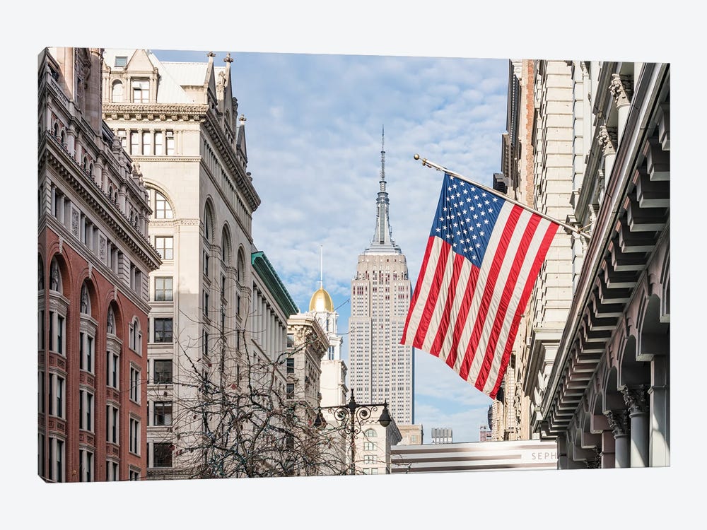 Empire State Building And American Flag, Fifth Avenue, New York City by Jan Becke 1-piece Canvas Art Print