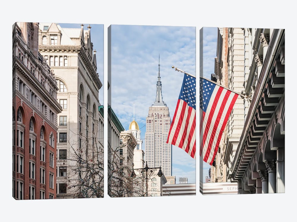 Empire State Building And American Flag, Fifth Avenue, New York City by Jan Becke 3-piece Art Print