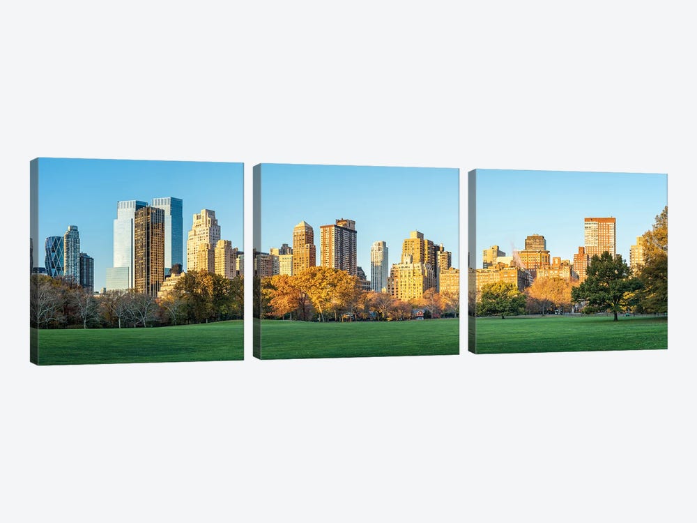 Central Park In Autumn With Manhattan Skyline by Jan Becke 3-piece Canvas Art Print