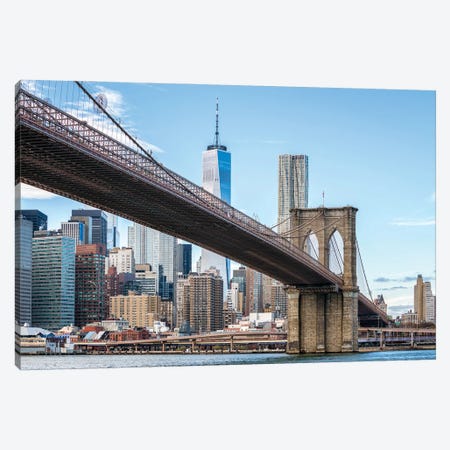 Brooklyn Bridge And One World Trade Center, New York City, USA Canvas Print #JNB791} by Jan Becke Art Print