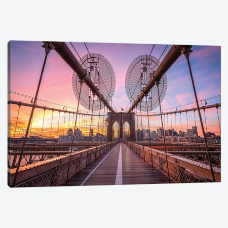 Sunrise At The Brooklyn Bridge In New York City Canvas Print #JNB795} by Jan Becke Canvas Art