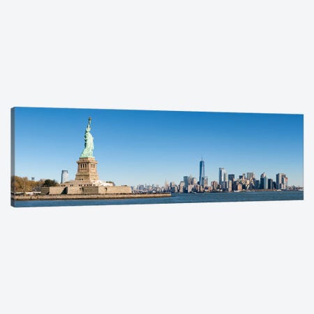 Statue Of Liberty In Front Of The Manhattan Skyline Canvas Print #JNB797} by Jan Becke Canvas Art