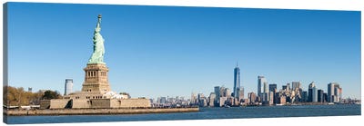 Statue Of Liberty In Front Of The Manhattan Skyline Canvas Art Print - Famous Monuments & Sculptures