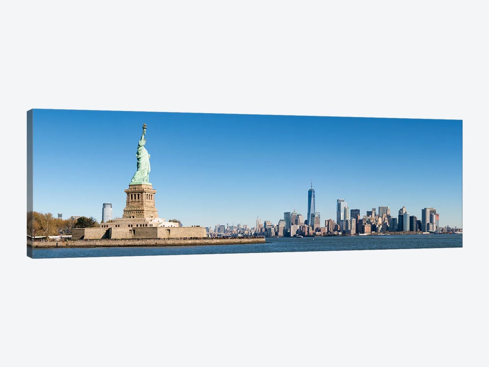 Statue Of Liberty In Front Of The Manhattan Skyline by Jan Becke 1-piece Canvas Wall Art