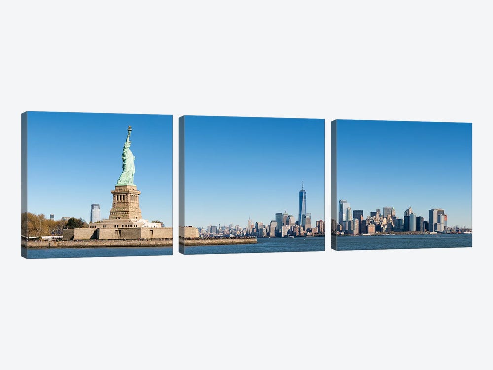 Statue Of Liberty In Front Of The Manhattan Skyline by Jan Becke 3-piece Canvas Artwork